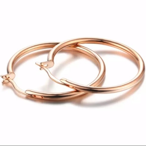 NEW Rose Gold Plated 1” Round Hoop Earrings - Picture 3 of 4